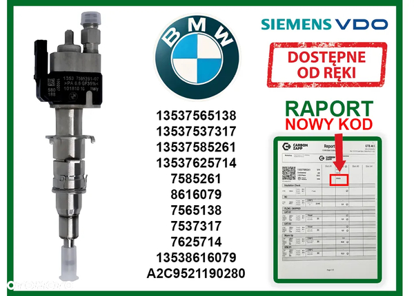 Wtryskiwacz BMW 13537565138 benzynowy do modeli 1, 3, 5, 6, 7, X5, X6, Z4. GWARANCJA