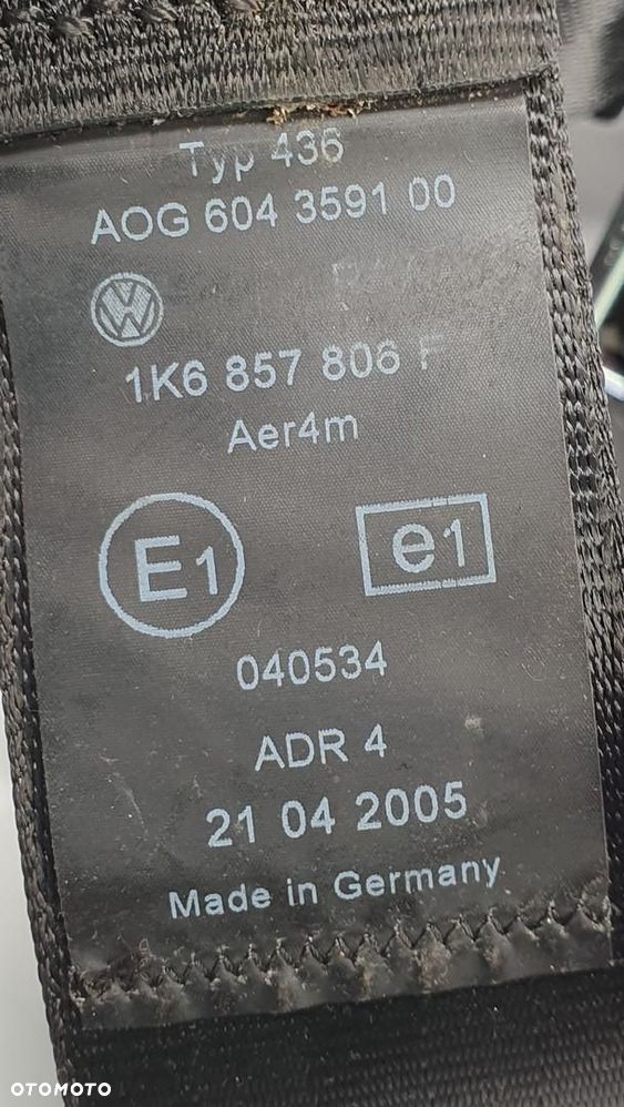 PAS BEZPIECZEŃSTWA PRAWY TYŁ TYLNY VW GOLF V 1K6857806F - 2