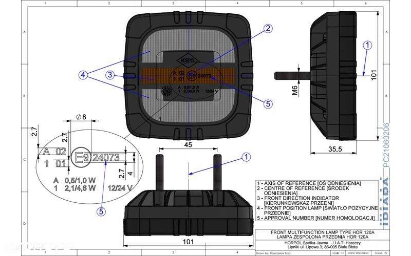 LAMPA ZESPOLONA LED PRZEDNIA TRAKTOR PRZYCZEPA 12/24V 3 FUNKCYJNA UCHWYT - 6