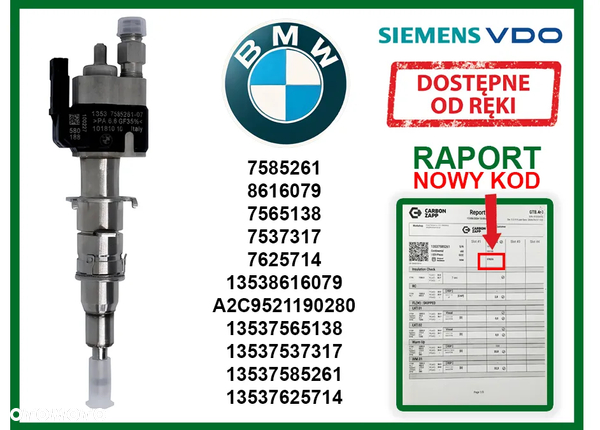 Wtryskiwacz BMW 7585261 benzynowy do modeli 1, 3, 5, 6, 7, X5, X6, Z4. GWARANCJA