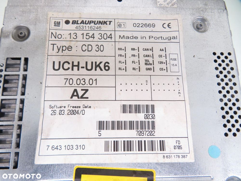 RADIO CD30 OPEL ASTRA III H 13154304 7643103310 13111165 - 10