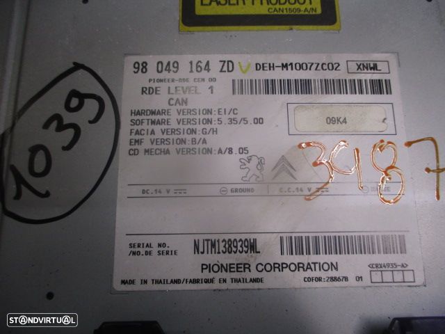 Radios 98049164ZD PEUGEOT 208 2015 1.4 HDI 70CV 5P CINZA ORIGINAL NJTM1389939WL  DEH-M1007ZC02  MP3 - 5