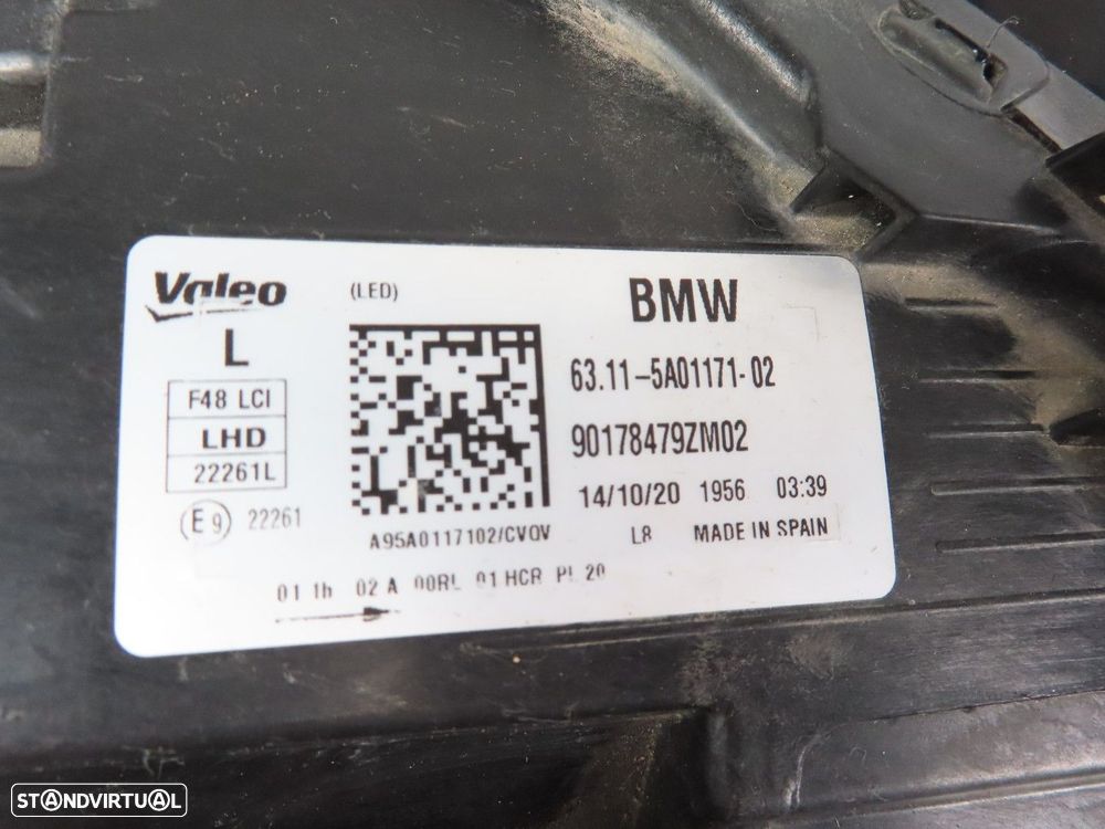 Farol LED LCI Esquerdo Usado / Original BMW X1 (F48) 63115A01171 / 9477811 - 8