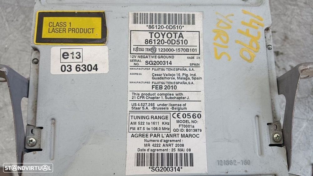 SISTEMA AUDIO / RADIO CD TOYOTA YARIS 2010 - 3