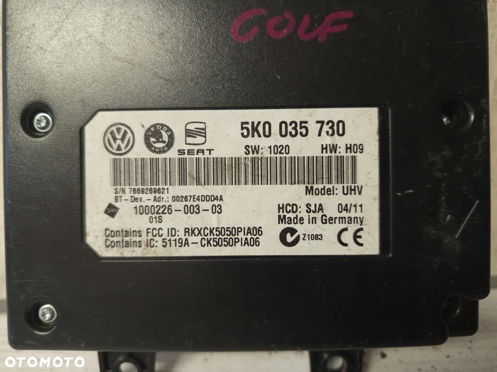 MODUL BLUETOOTH VW PASSAT SKODA GOLF CADDY B7 5K0035730 - 2