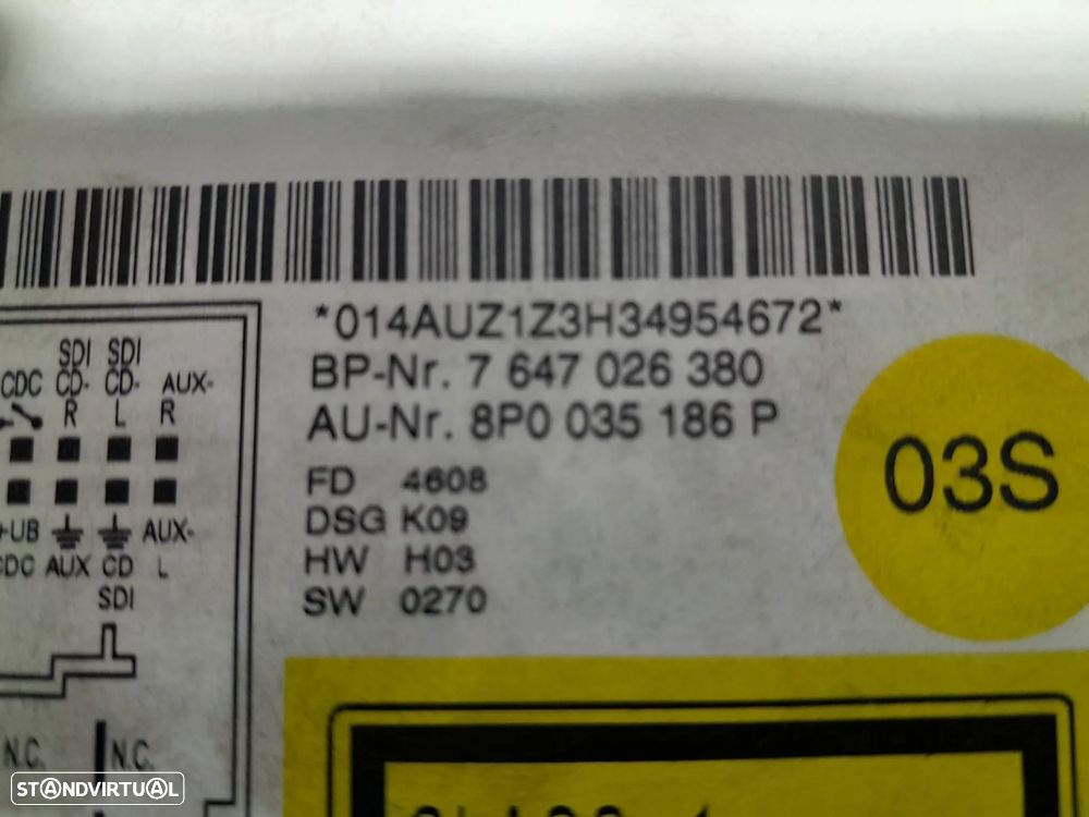 Radio Com Painel Gaveta Audi A3 8P Concert 8P0035186P - 9