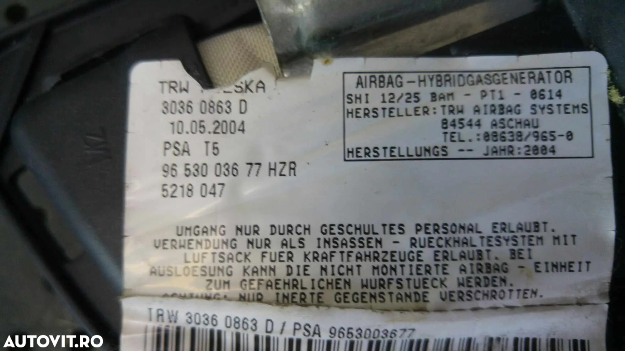Airbag scaun dreapta fata peugeot 307 30360863d - 3