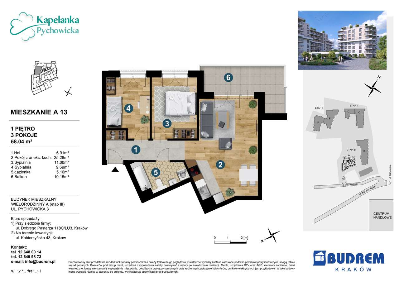 3-pokojowe mieszkanie 58m2 + balkon - Pełny obrazek: 2/24