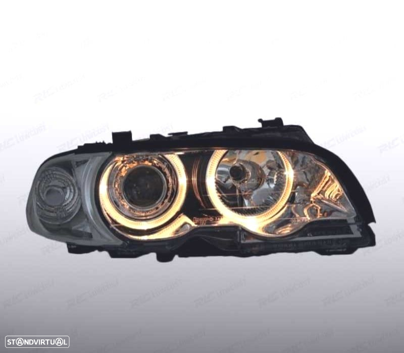 FARÓIS FRENTE ANGEL EYES BMW E46 COUPE CABRIO 99-03 FUNDO CROMADO - 2