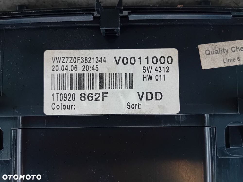 LICZNIK VW TOURAN I 1T0920862F V0011000 1.9 TDI - 8
