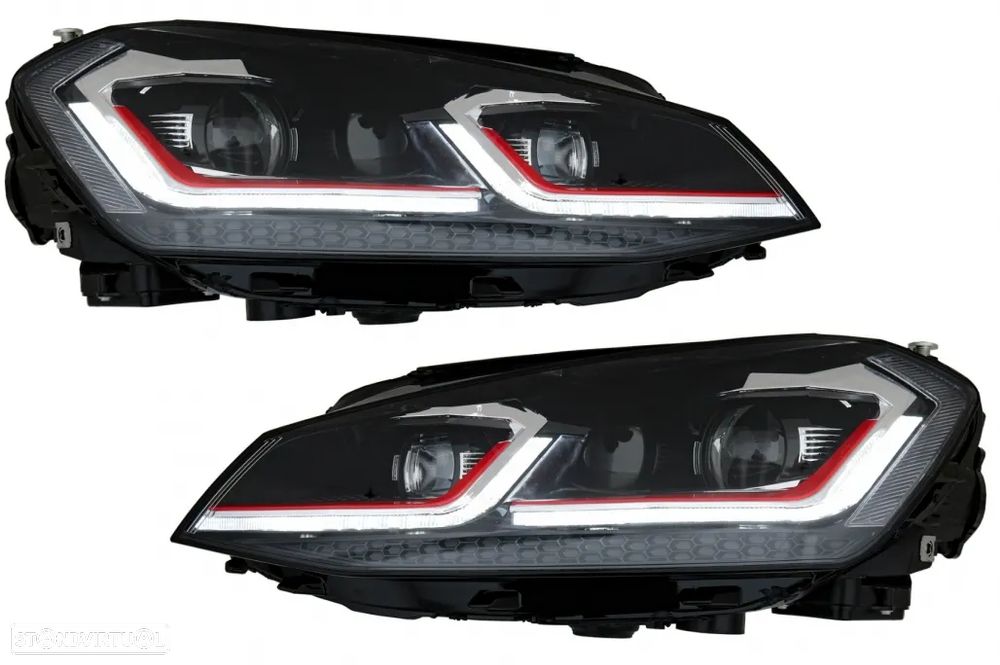 Faróis frontais full Led com pisca dinâmico e welcome light para VW Golf 7 12-17 Look 7,5 com risca vermelha - 15