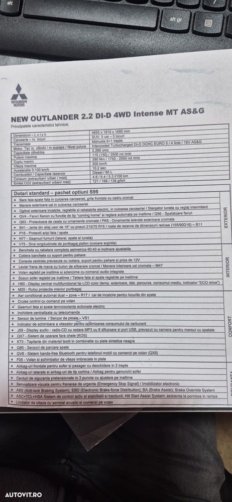 Mitsubishi Outlander 2.2L DI-D AS&G 6MT 4WD Intense A80 - 6