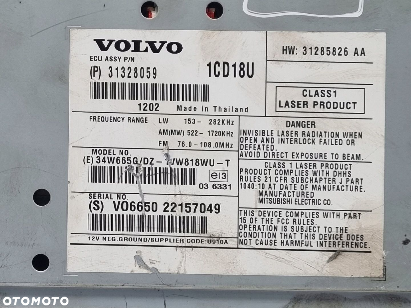 Volvo S40 II V50 RADIO CD radioodtwarzacz CZYTNIK PŁYT 31328059 - 5