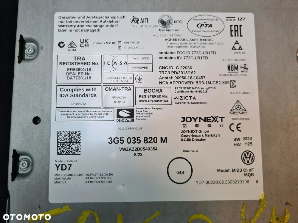 VW TAIGO NAVIGACJIA MULTIMEDIA CZYTNIK JEDNOSTKA VW 3G5035820M ! - 8