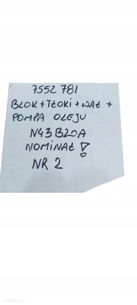 Bmw E60 E90 E87 E81 Blok Dół Silnika Wał Tłoki 7552781 2.0B N43B20A Nominał - 8
