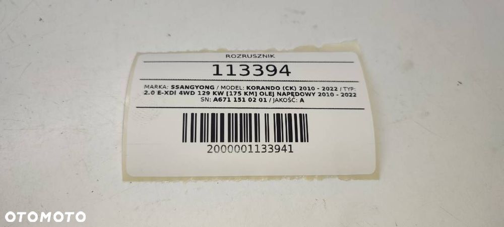 ROZRUSZNIK 2.0 XDI A6711510201 SSANGYONG KORANDO III RODIUS - 5