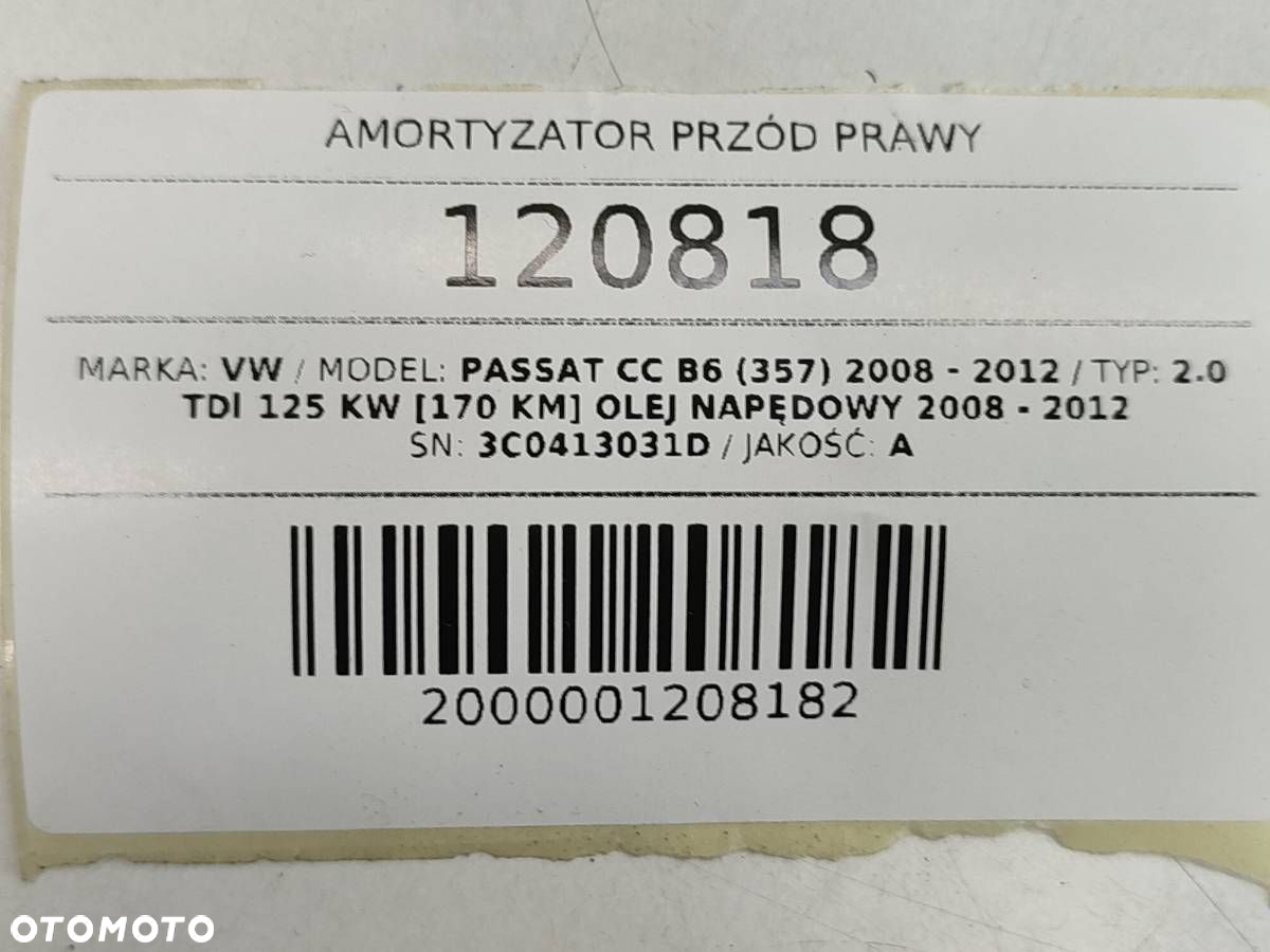 AMORTYZATOR MCPHERSON PRZÓD PRAWY PASSAT CC 2.0 TDI AKTYWNY 3C0413031D - 9