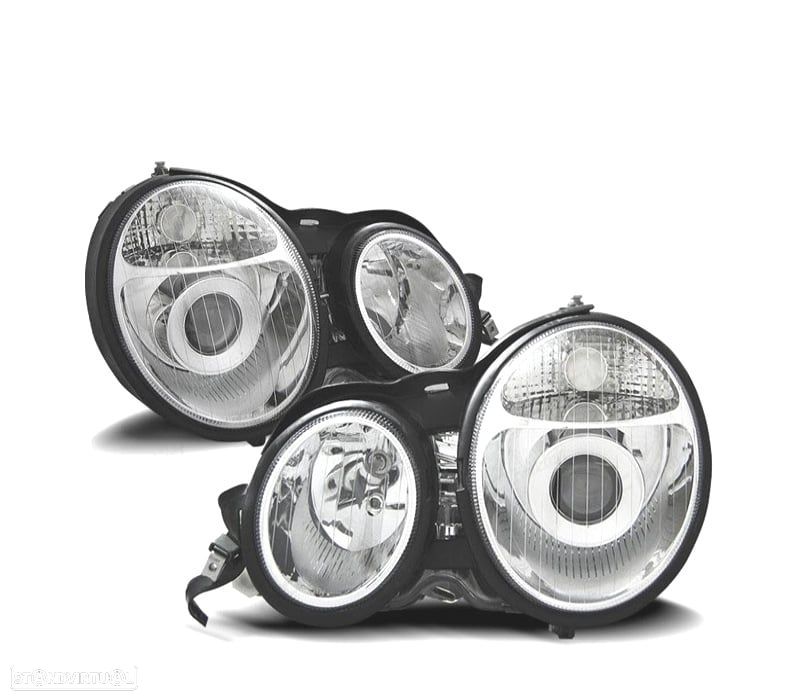 FARÓIS FRONTAIS PARA MERCEDES CLASSE E W210 95-99 FUNDO CROMADO - 1