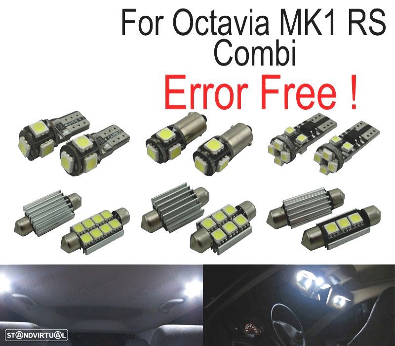 KIT COMPLETO DE 12 LAMPADAS LED INTERIOR SKODA OCTAVIA 1 MK1 MK I RS COMBI 1U5 ESTATE WAGON 96-04 - 1