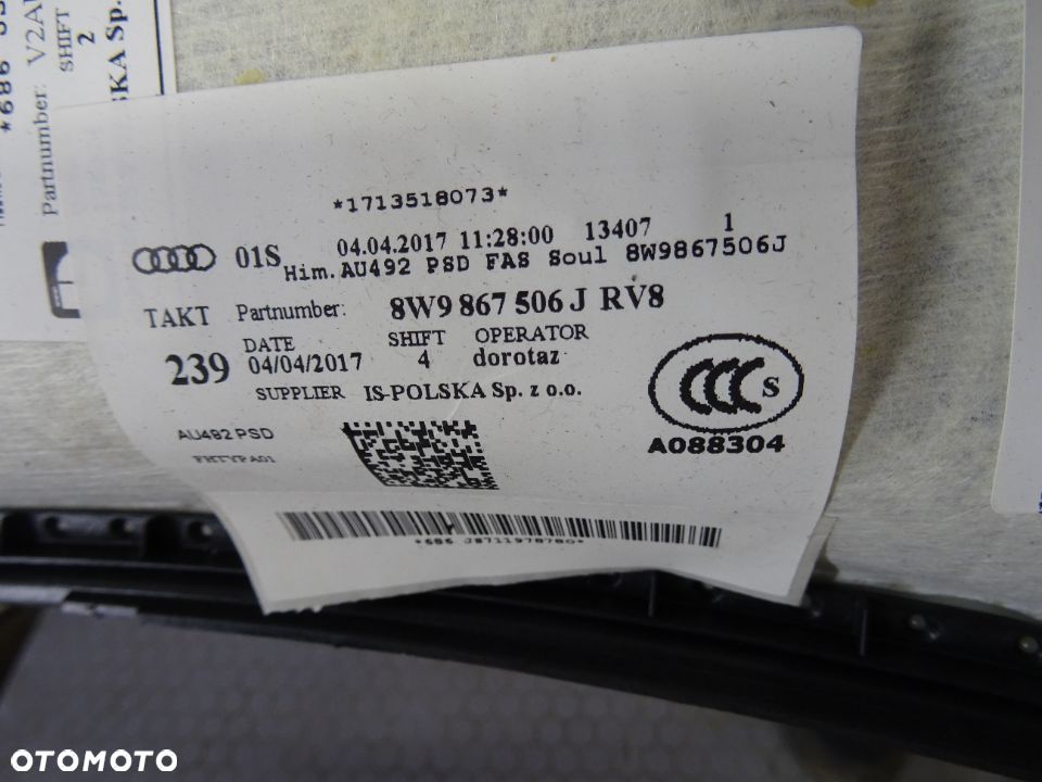 8W9867506J RV8 podsufitka  Panorama Soul Audi A4 B9 Avant czesci - 4