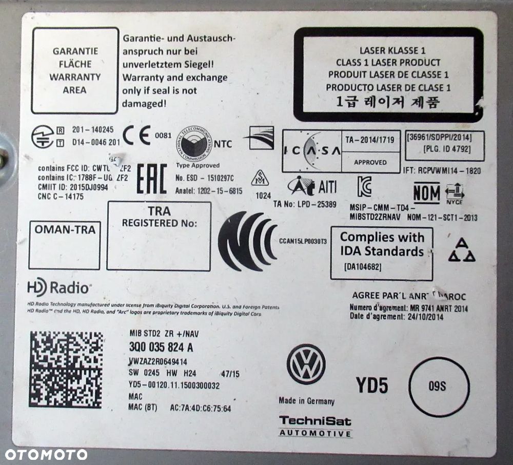 VW GOLF VII CZYTNIK STACJA MULTIMEDIALNA NAWIGACJI 3Q0035824A - 3