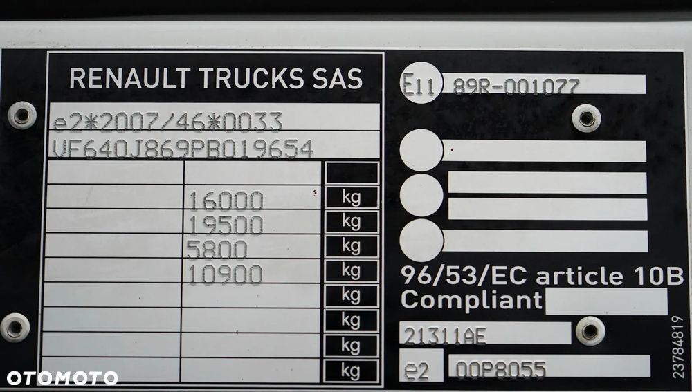 Renault / D 16 / 250 / ACC / E 6 / FIRANKA + WINDA / ŁAD. 7 886 KG / 20 PALET - 11