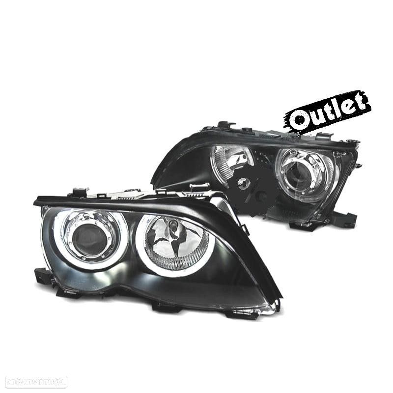 R148660C3 FAROL ESQ BMW E46 OLHO ANJO LED CCFL 4 PORTAS 01-05 FUNDO NEGRO - 1