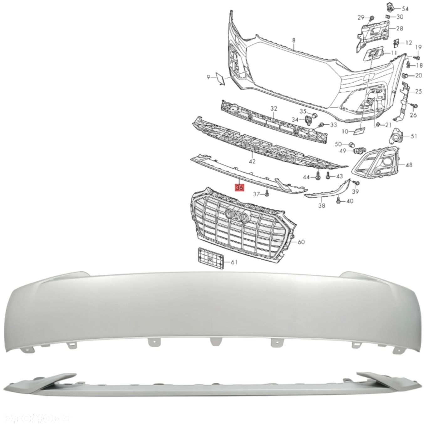 AUDI Q5 80A LIFT S-LINE 20- SPOILER ZDERZAKA PRZÓD WARGA LISTWA DEKOR SREBR - 2