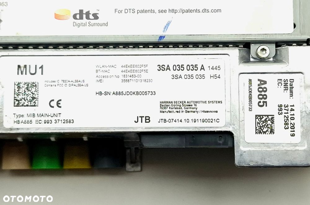 CZYTNIK NAWIGACJI BENTLEY Continental GT 3SA035035A 3SA035035 A - 6