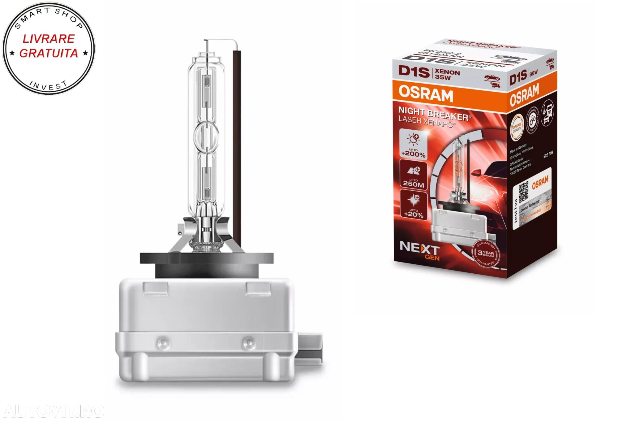 Bec auto OSRAM XENARC NIGHT BREAKER LASER (NEXT GEN) D1S Xenon Lamp 66140XNN 35W- livrare gratuita - 1