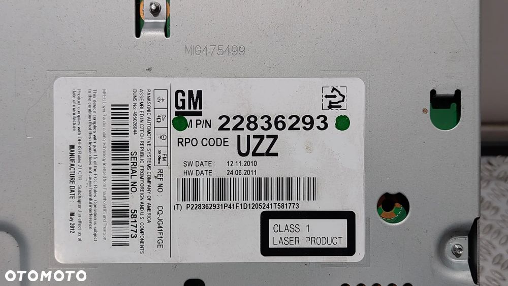 RADIO CD OPEL ASTRA IV 4 J NR 22836293 - 2