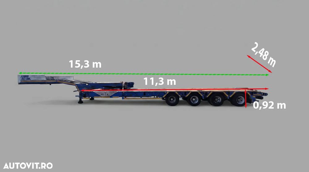 Trax SEMIREMORCĂ / REMORCĂ AUTO CU PLACĂ JOSĂ 15,3 M / 4 AXE / 2 DIRECȚII / MTA 65.000 KG - 2