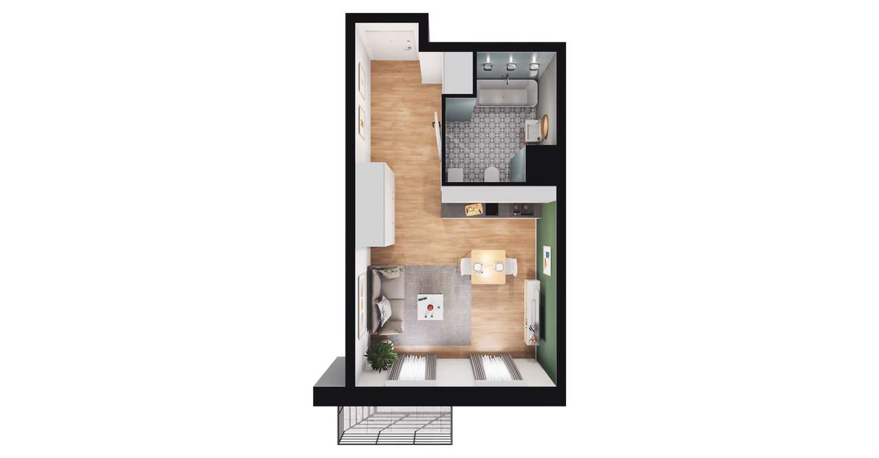 1-pokojowe mieszkanie 26m2 + balkon - Pełny obrazek: 3/13