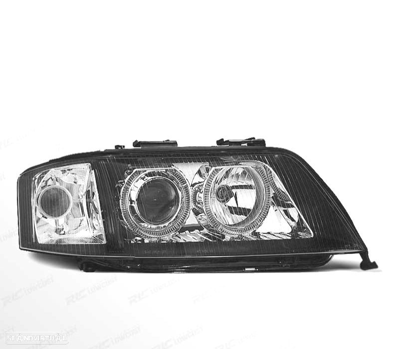 FARÓIS AUDI A6 99-01 XENON OLHOS ANGEL LED FUNDO PRETO - 2
