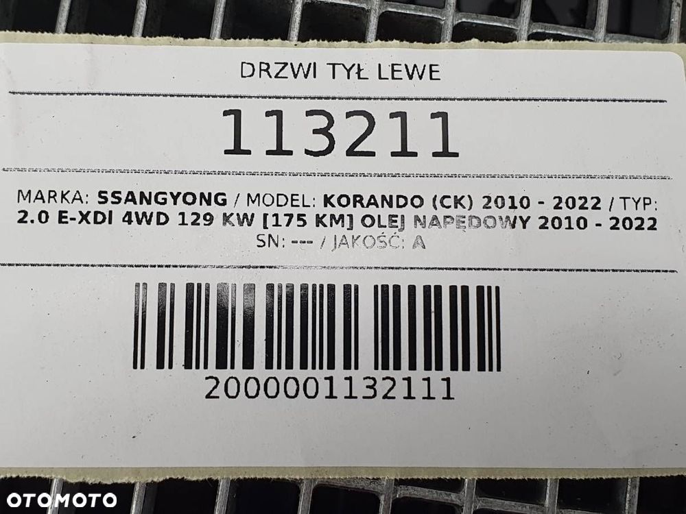 DRZWI TYŁ LEWE LAK SSANGYONG KORANDO 3 III CZARNE KOMPLETNE - 13