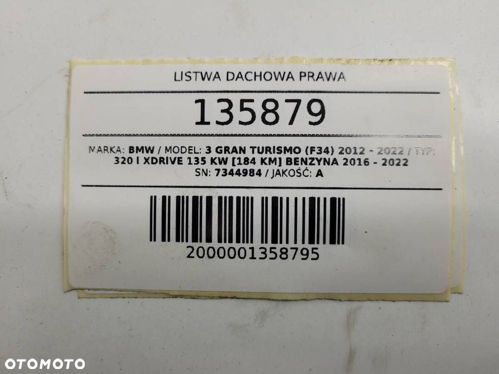 LISTWA DACHOWA PRAWA A75 BMW 3 F34 GT 7344984 - 9