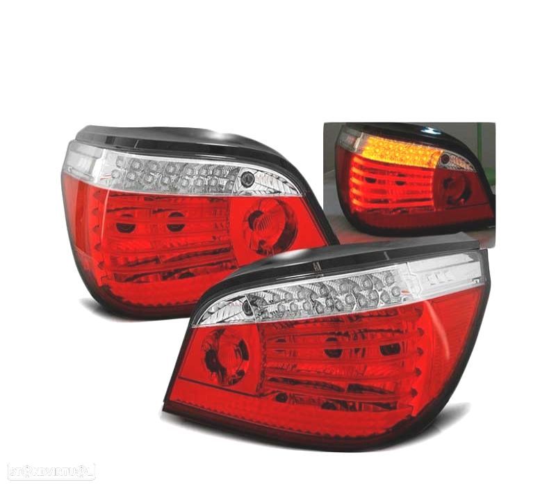 FAROLINS TRASEIROS BMW E60 03-07 VERMELHO BRANCO LED - 1