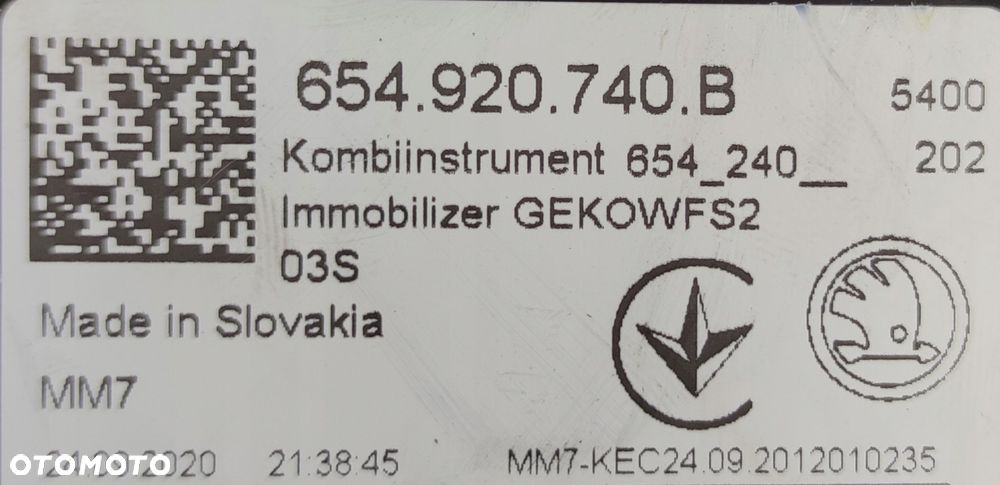SKODA FABIA RAPID SCALA LICZNIK ZEGARY 654920740B ORYGINAŁ - 3