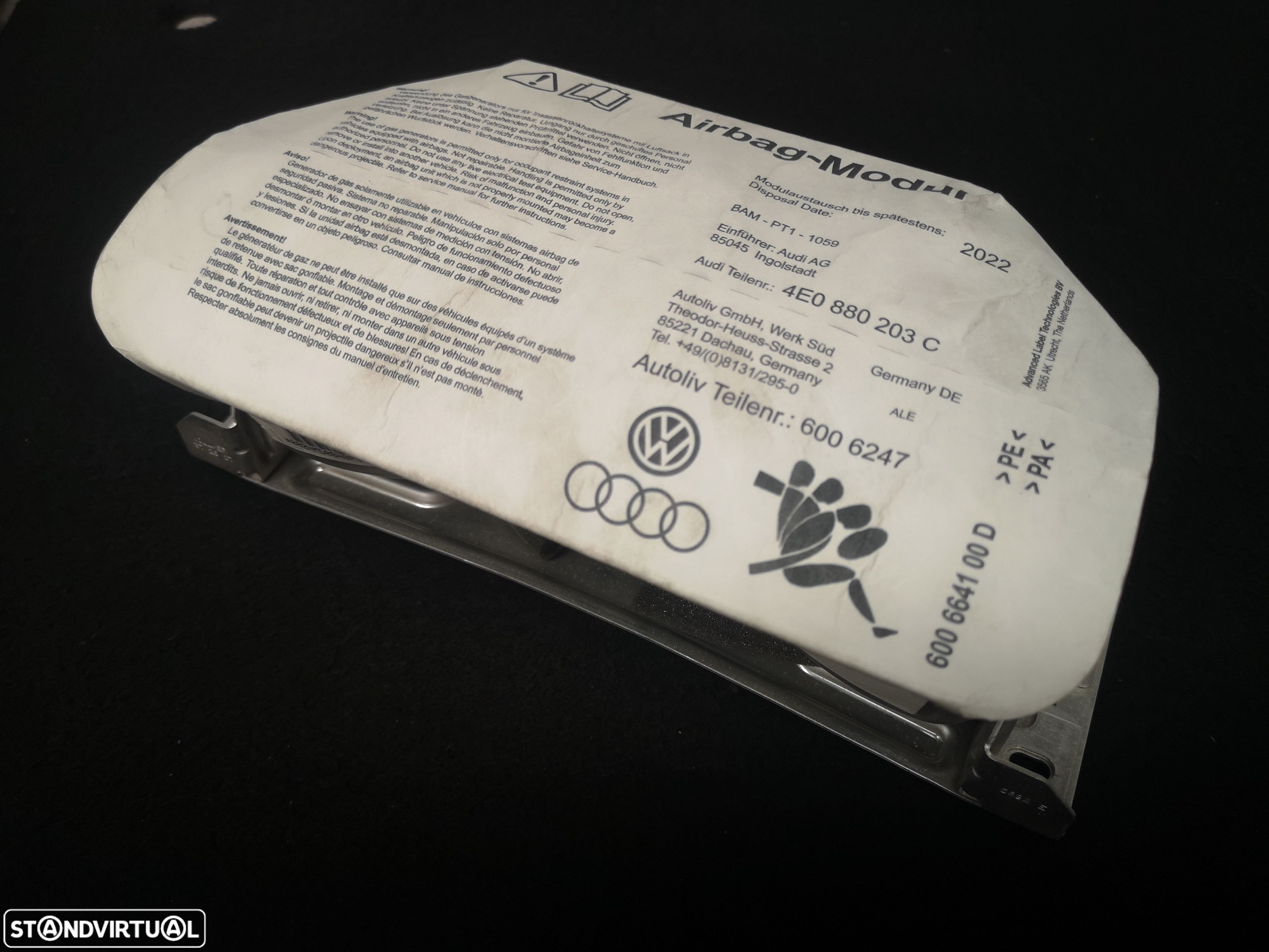 Airbag do tablier pasageiro audi a8 d3 4e0 2003+ (4x no estoque) - 1