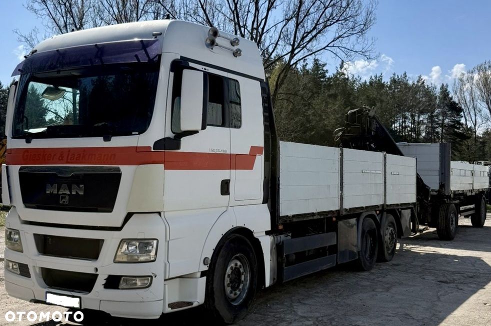 MAN TGX 26.480 6x2 XLX HIAB XS 144DS-3 PRO DŁ:10.5m AUTOMAT RETARDER KLIMA OŚ PODNOSZONA I SKRĘTNA DŁ:PAKI:6.4m BURTY ALUMINIOWE + PRZYCZEPA SCHWARZMULLER BURTOWA DŁ:7m 2009r EURO 5 - 11