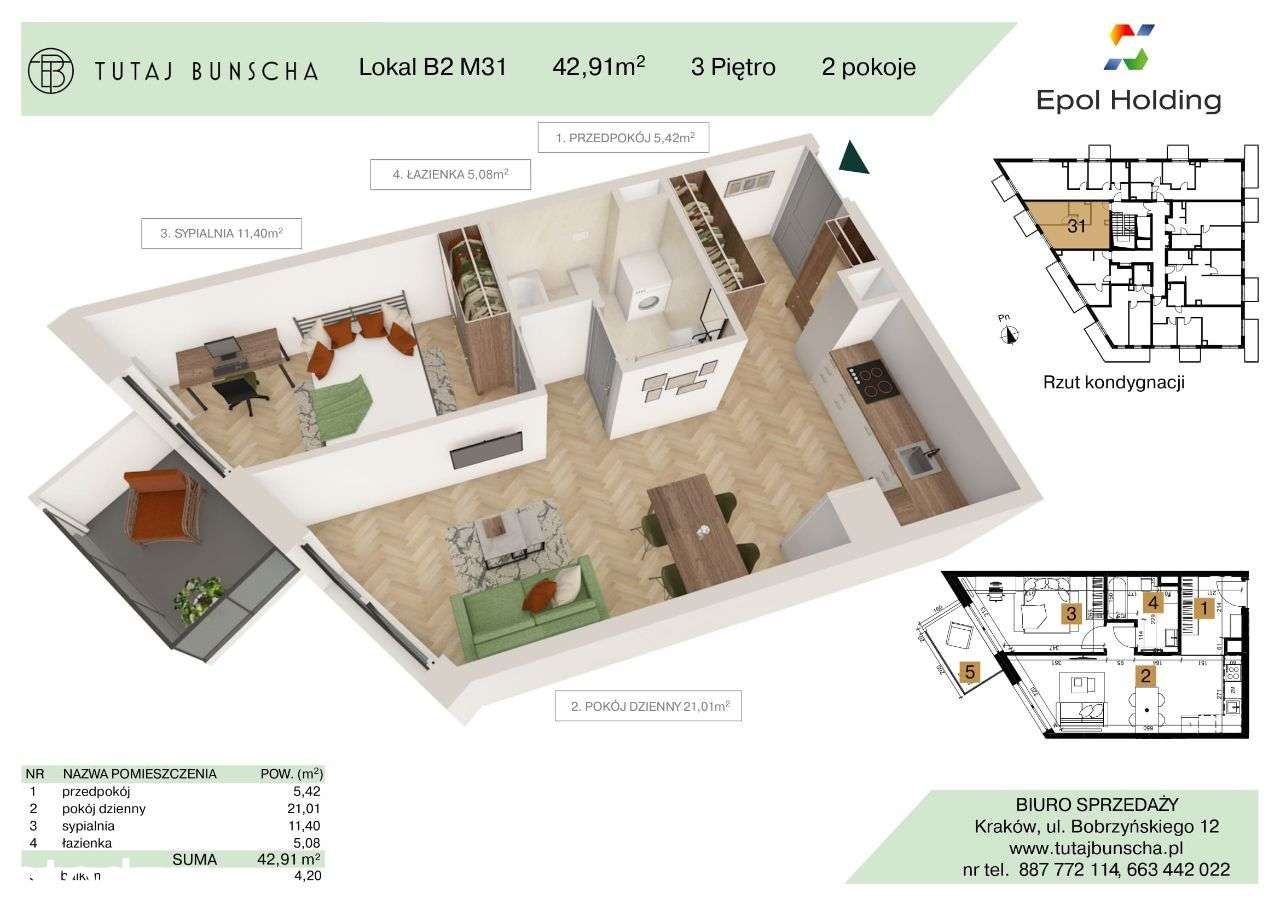 2-pokojowe mieszkanie 42 m2 + balkon 4 m2, Bezpośrednio