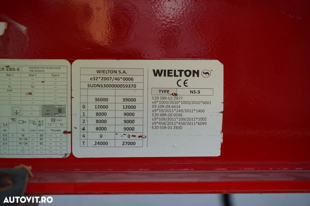 Wielton CORTINĂ STANDARD / REMORCA DIN OȚEL - 9 M / AXĂ RIDICATĂ / SAF / - 31