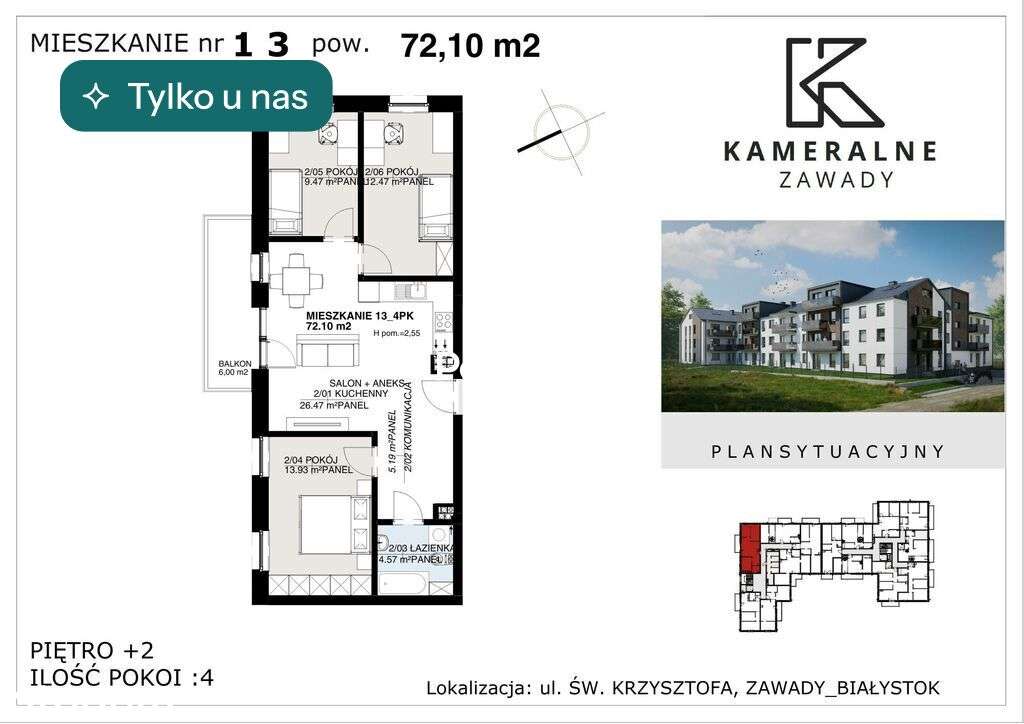 Kameralne Zawady - 72,10m2 , II Piętro