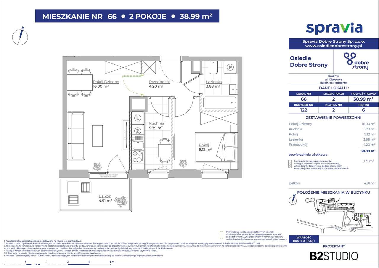 2-pokojowe mieszkanie 38m2 + balkon - Pełny obrazek: 2/7