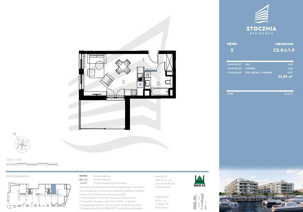 Mieszkanie 33,89 m2 + taras | Stocznia Residence