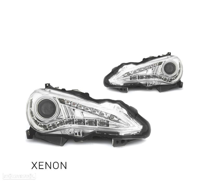 FAROIS FRONTAIS PARA TOYOTA GT86 12- LUZ DIURNA XENON FUNDO CROMADO - 1
