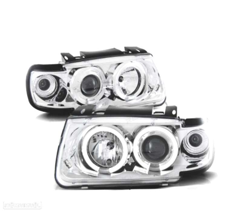 FARÓIS VOLKSWAGEN VW POLO 6N 94-99 ANGEL EYES FUNDO CROMADO MAN. - 1
