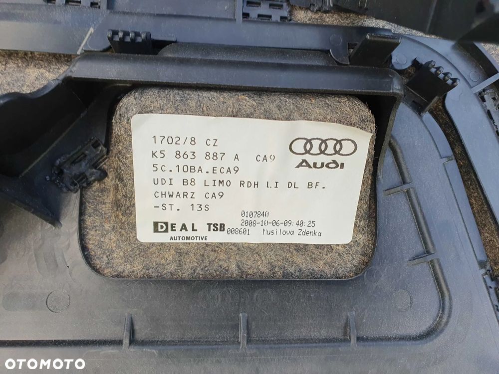 Boczki Boczek 8K5863887A 8K5863888F Bagażnika Tapicerka Soul Czarne Audi A4 B8 Sedan - 14