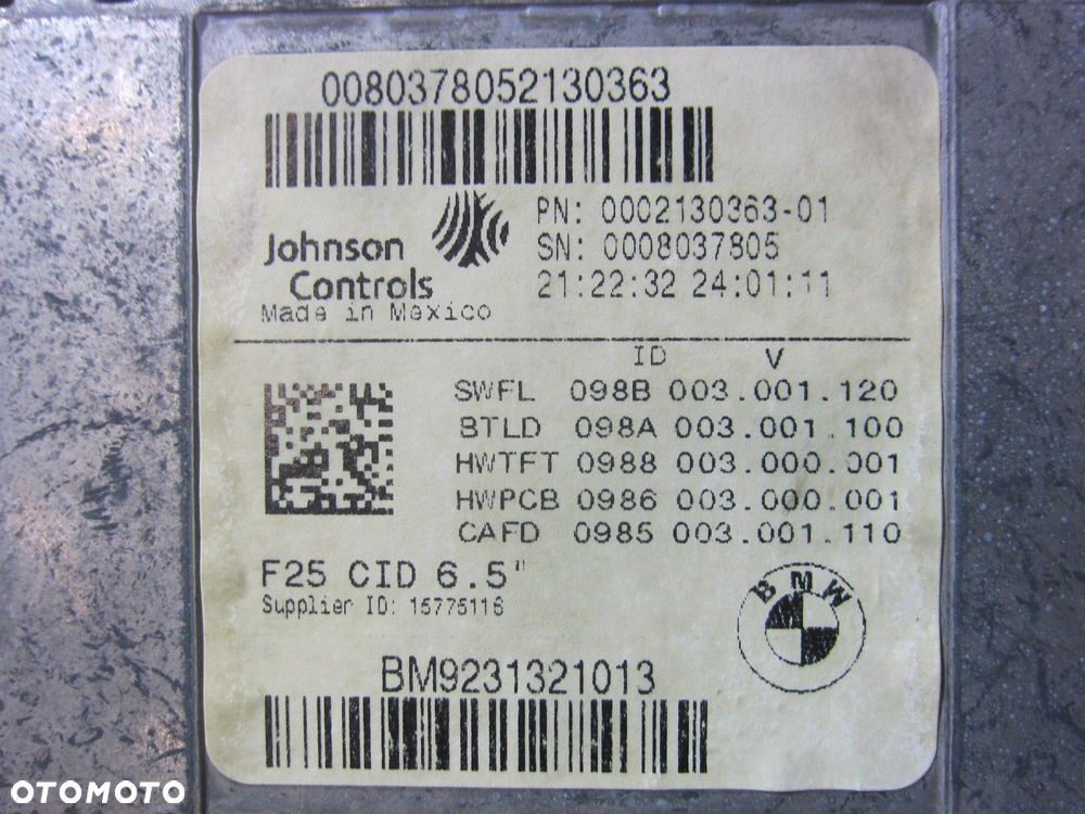 BMW X3 F25 EKRAN WYŚWIETLACZ NAWIGACJI 9231321 65509231321 MAŁY 6.5 CALA - 7