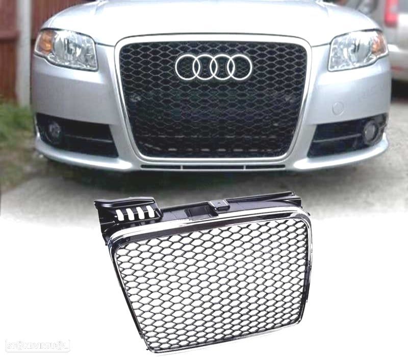 GRELHA FRONTAL AUDI A4 B7 LOOK RS PRETO CROMADA - 1